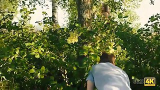 Old4k. hottie sucks senior dick and gets it in her tiny labia outdoors