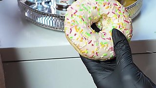 Busy Office Secretary Girl Fucks Employee for Dinner & Eats Special Cock Donut & Drinks Tasty Cum Chocolate Shake