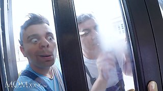 Momxxx horny Big Tits blonde cougar letty grubby three way with hard handymen