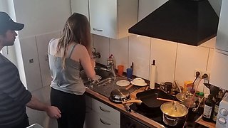 18 year old teen stepsister fucked in the kitchen while the family is not home