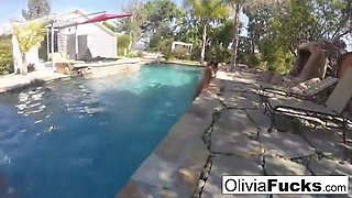 olivia austin has some summer fun in the pool