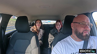 Lucky German Uber Driver Fucks 2 Lesbians!