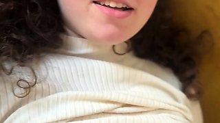 Brunette amateur babe strips off and masturbates