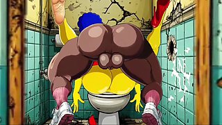 The Simpsons Porn Parody: Sexy Cheating Wife Marge Lets a Black Dude Fuck Her In The Public Toilet