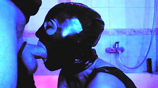 Fetish Latex Milf Goddess Eva suck Big Dick Blowjob Mask BDSM High Heels Leather deepthroat