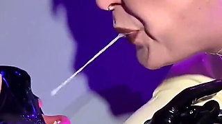 Rubber dolly fed three old cold condoms of cum