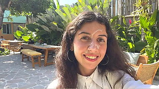 Cum on a Girl's Face in a Public Cafe - She Eats Lunch with Cum on Her Face!
