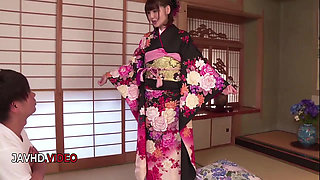 Wild Asian Beauty in Kimono Gets Fucked Wildly On The Floor