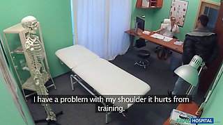 Hot nurse in total uniform tempts her male patient for rampant sexual intercourse - faux medical center