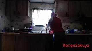 Pregnant Sink Plunging Wearing Jeans