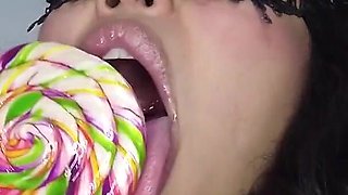 Naughty Latina Playing with Her Pussy and Licking Lollipop