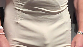 Without panties skirt bulge