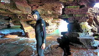 Wetsuit Cave Encounter: Secret Fun with Mysterious Stranger