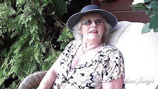 AuntJudys - 66yo Hairy Mature GILF Mrs. Claire Sucks Your Cock in the Garden (POV)