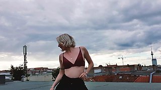 Slutty amateur blonde smoking and jerking dick