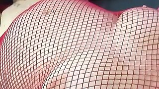 BBW in a Red Fishnet Bodystockings Spreads for the Guys