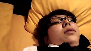 Japanese glasses girl blowjob and fuck