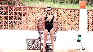 Small-Titted Brunette Amateur Blowjob by the Pool