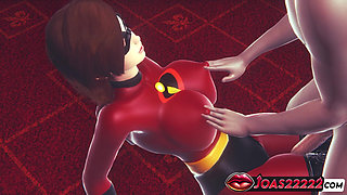 Helen Parr the Incredibles Gets an Orgasm From Breast Play and Cunnilingus - Fingering Her Tight Pussy in 3D Animation