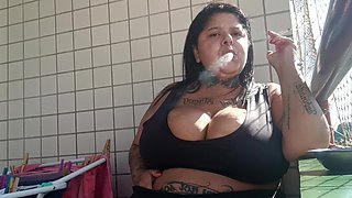 BBW Smoking on Her Balcony