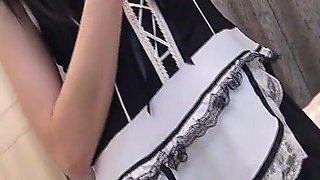 Japanese Teen Masturbates with a Toy in Front of a Dude