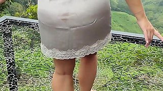 Chubby Secretary in Satin Dress Has Sex with Boss on Public Balcony - Projectfundiary