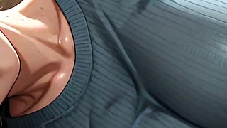 Blue Sweater Hides Huge Boobs