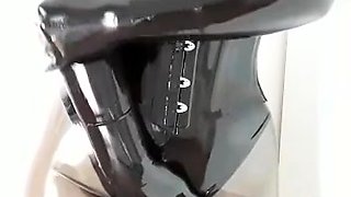 Latex slut solo anal masturbation