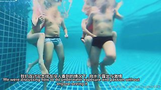 Wild group sex session in the pool with Asian swingers