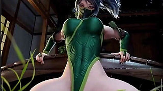 Tight Japanese Ninja Hairy Pussy Bunny Ear Babe Rides a Nice BBC Outside