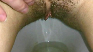 Russian mistress piss in your mouth, hairy pussy, close up pissing girl