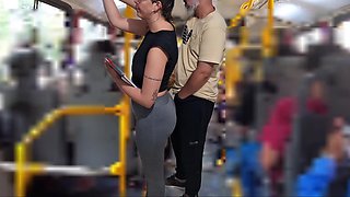 Young whore student gets fucked by an older guy right on the bus in public