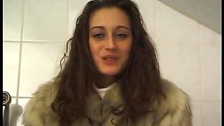 Stunning brunette babe seducing her pussy with vibrator in the bathroom