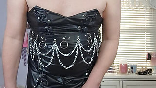 Leather,Satin and fur on the outside,no panties and butt plug underneath