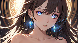 Soft Starlight a Beautiful Young Woman with Glowing Eyes in Animated Style