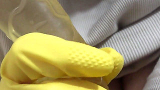 My Pregnant Wife Masturbates in a Yellow Dish Glove and Talks About How Much She Loves Masturbating in a Dish Glove and Wants
