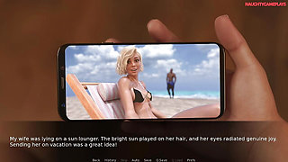 wife cheating with her lover talking to her husband on the phone while he fucks her in the ass - Hotwife 23 3D Cuckold Porn Game
