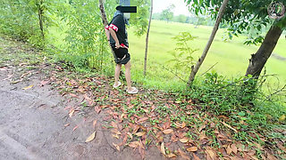 Thai girls walking on the side of the road showing their with a clear Thai voice