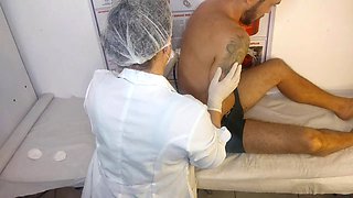 Nurse Jennifer Pimenta gets hands-on with her first patient and a big hard cock