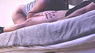 Risky Blowjob: She Drops Her Shorts, Ass up Feet in Camera While Sucking Dick Terrified Hubby Walks in