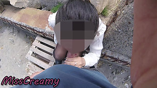 Dick Flash! Risky Blowjob on Beach: Stocking Teacher and Student Almost Caught! - MissCreamy