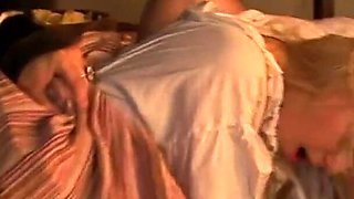 Anal threesome with a blonde and redhead with small tits