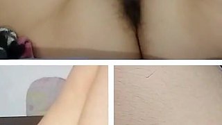 Amateur Wife Fingers in Pussy Orgasm. Latina Hairy Pussy Masturbates with Moans