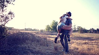 Brown-haired teen with glasses gets fucked hard in the field