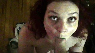 Small tit brunette gives a nice hard blowjob and fuck