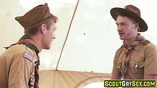 Cute boy scouts compare their cocks at base camp