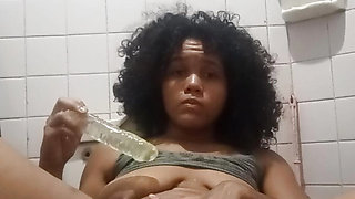 Fingering and fucking my wet pusy with my 18 cm dildo
