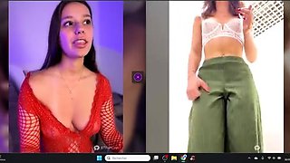 Small titted brunette Sharron with glasses masturbates