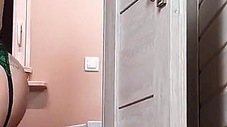 I put my stockings and garter belt on, I went to the bathroom and finally I thought that I could make some fetish show