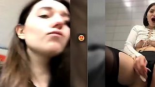 Smoking hot brunette toying tasty pussy in stockings